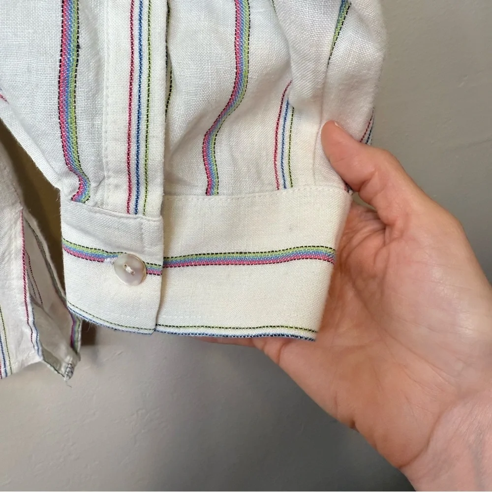 Chico's | Monterey Stripe Islander Linen Button Down Relaxed Casual Shirt - Picture 8 of 15